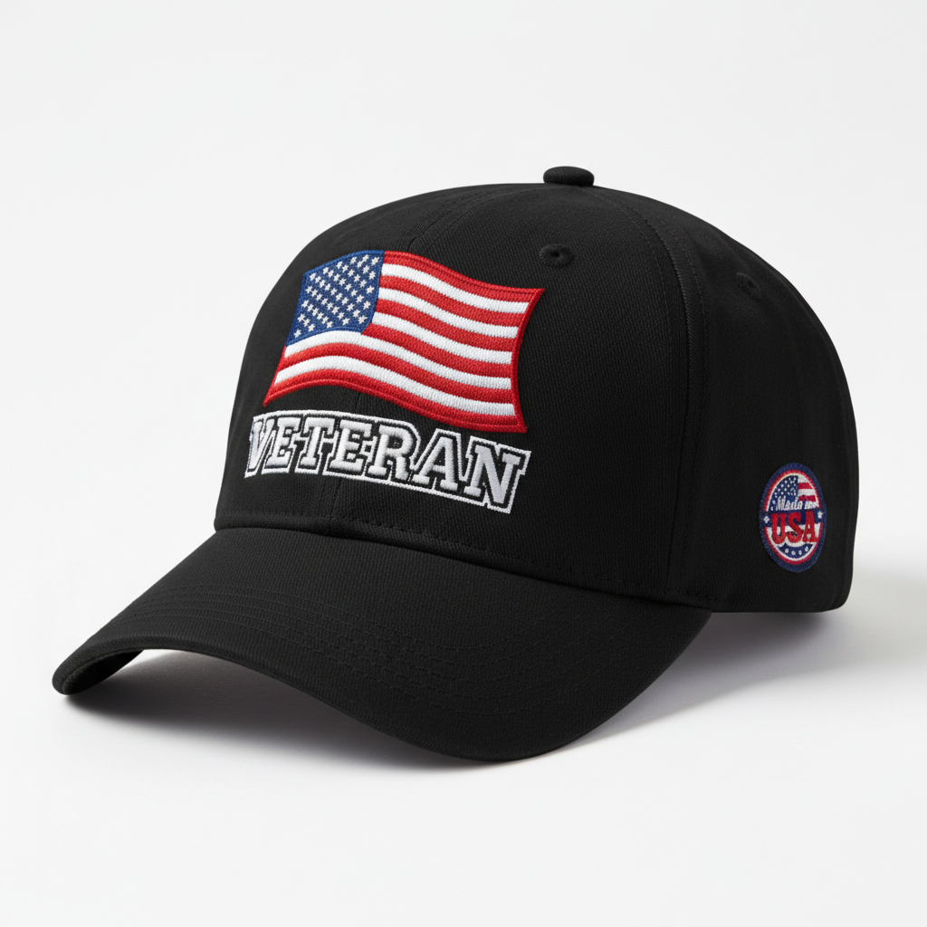 Veteran Baseball Cap with American Flag - Made in USA